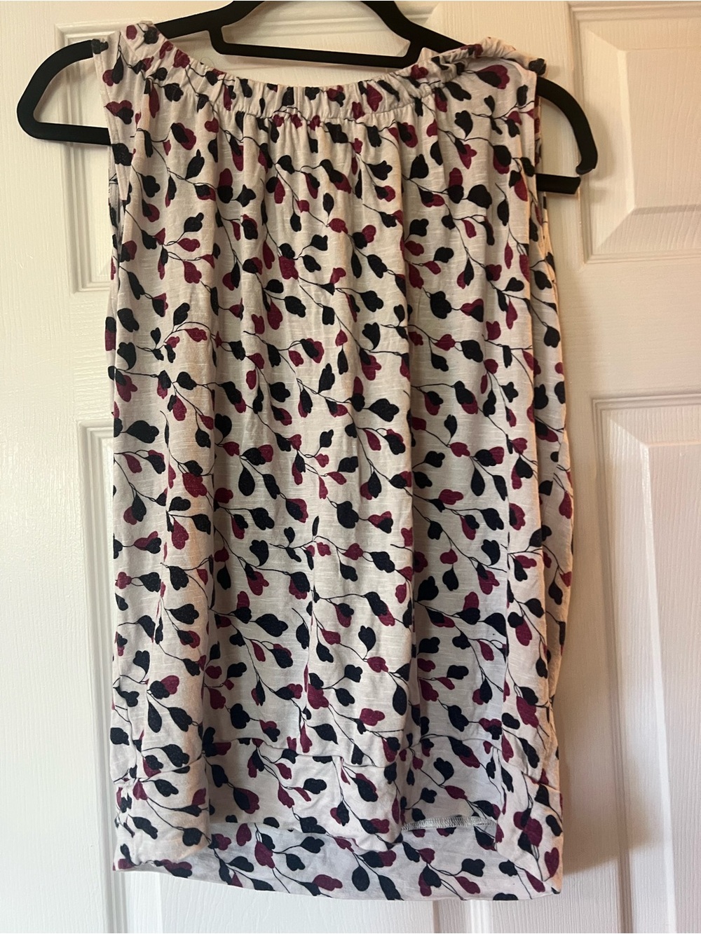 LOFT White Blouse with Navy and Burgundy Leaf Print